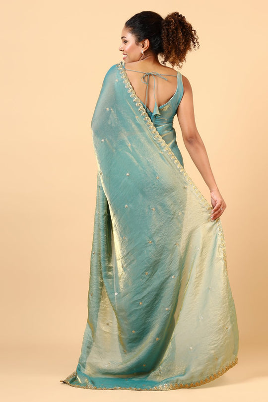 Mira Light Blue Paper Silk Embroidered Ready to Wear One Minute Saree
