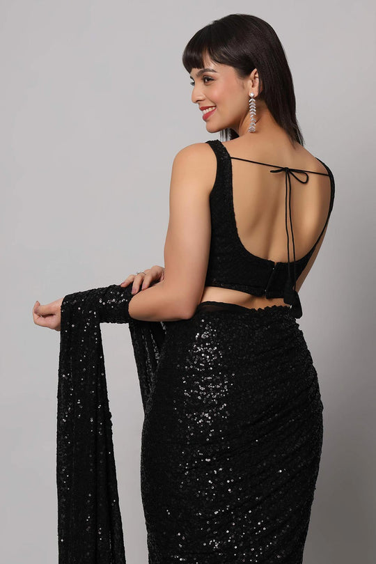 Shop Sejal Black Faux Georgette Sequins One Minute Saree at best offer at our  Store - One Minute Saree