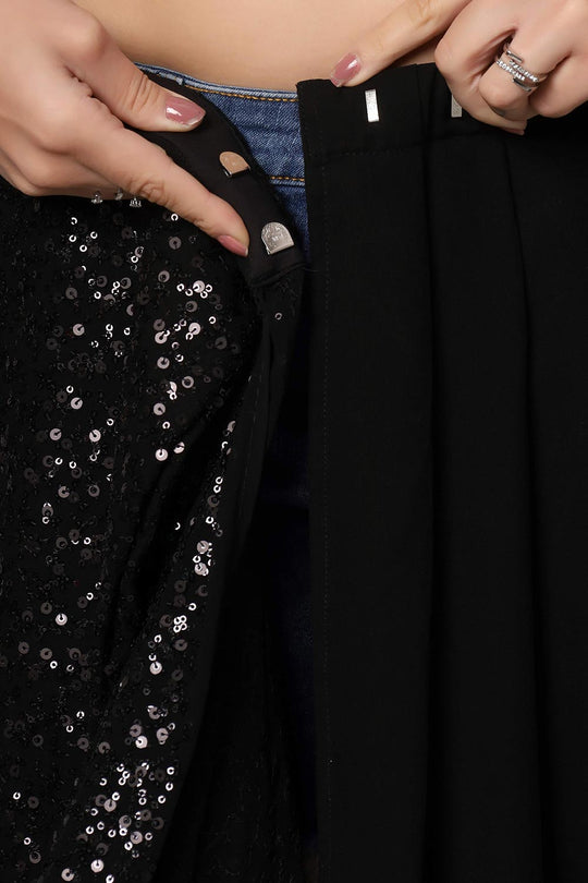 Buy Sejal Black Faux Georgette Sequins One Minute Saree Online - Zoom In