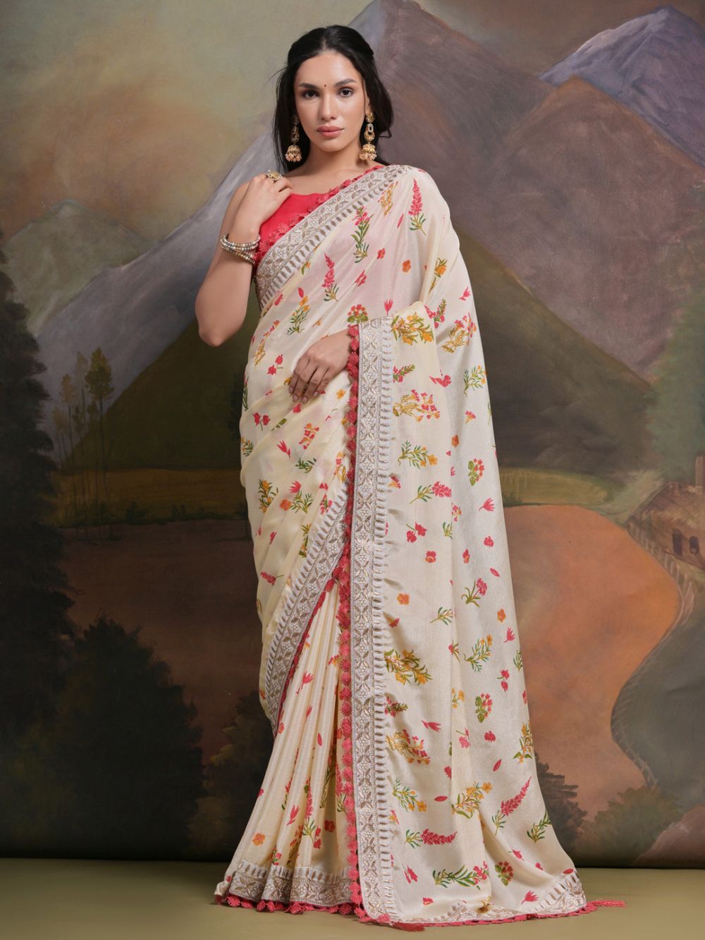 Katrina White Chiffon Lace One Minute Saree