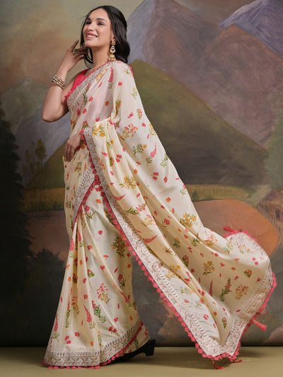 Katrina White Chiffon Lace One Minute Saree