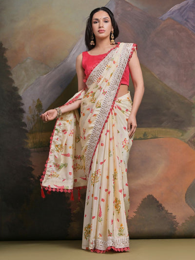 Katrina White Chiffon Lace One Minute Saree