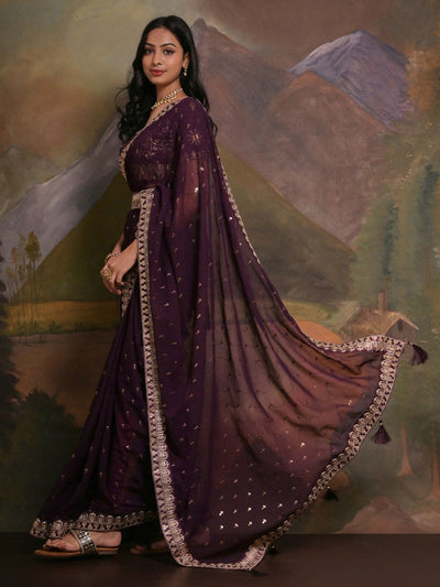 Riddhi Violet Georgette Sequins One Minute Saree