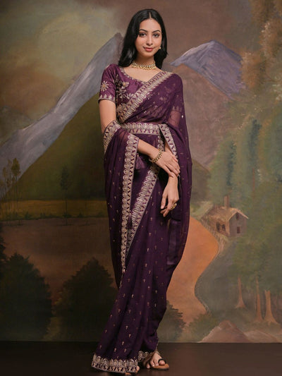 Riddhi Violet Georgette Sequins One Minute Saree