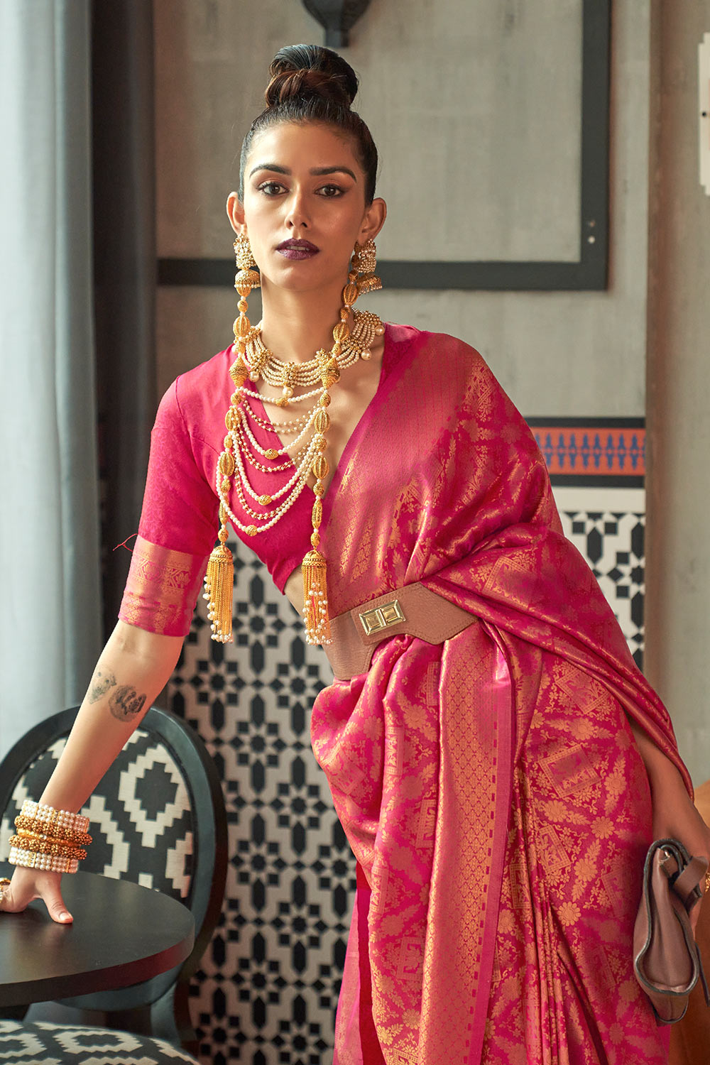 Alina Pink Silk Woven Ready to Wear One Minute Saree