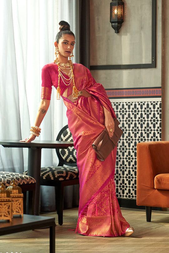 Alina Pink Silk Woven Ready to Wear One Minute Saree