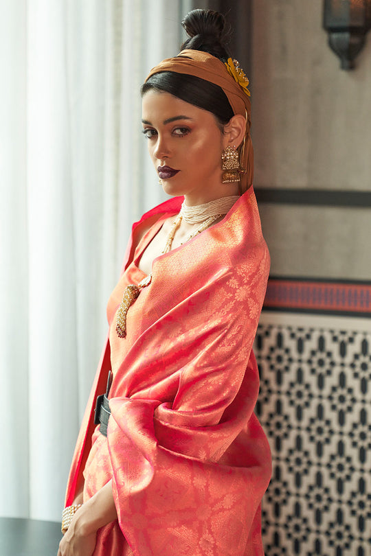 Alina Peach Silk Woven Ready to Wear One Minute Saree