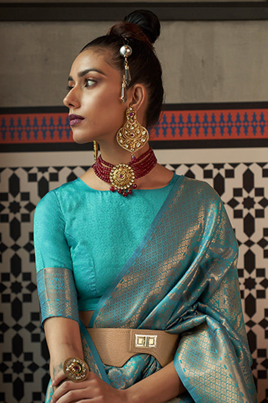 Alina Blue Silk Woven Ready to Wear One Minute Saree