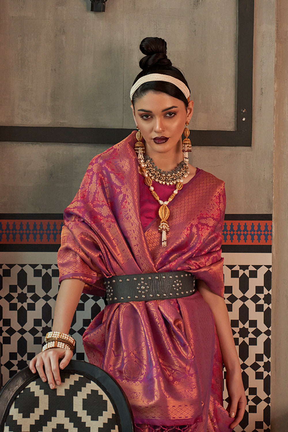 Alina Maroon Silk Woven Ready to Wear One Minute Saree