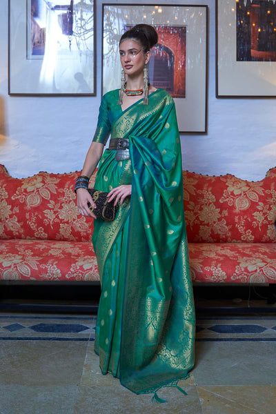 Yara Green Moss Weave Art Silk One Minute Saree