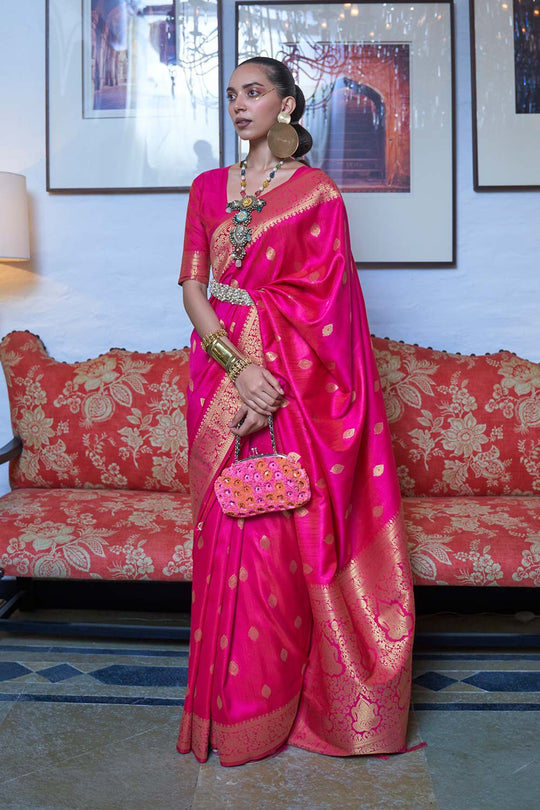 Silia Moss Weave Pink Art Silk One Minute Saree