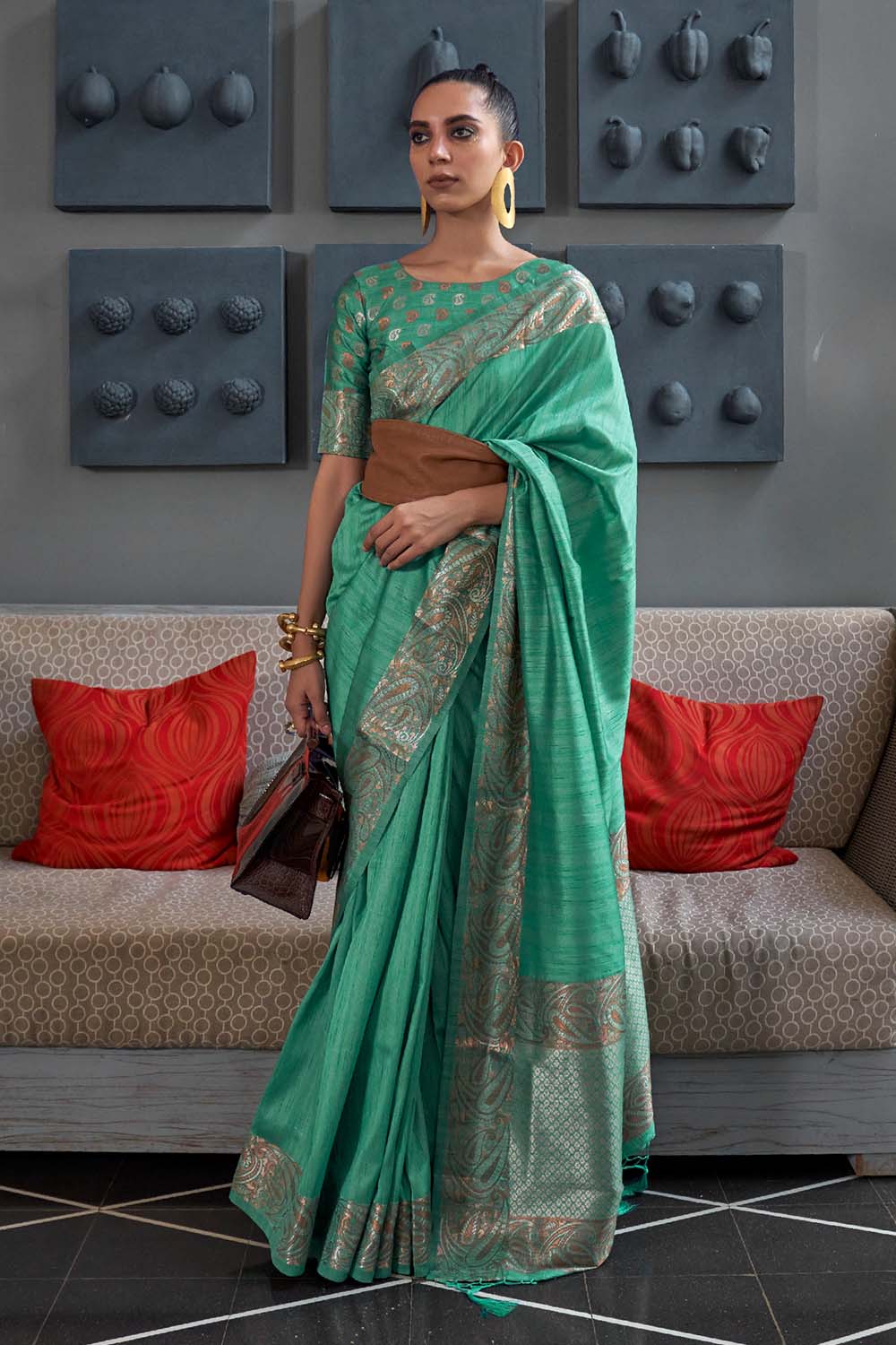 Vama Green Silk Zari Handloom Weaving One Minute Saree