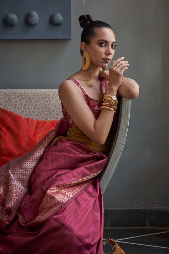 Vama Maroon Silk Zari Handloom Weaving One Minute Saree