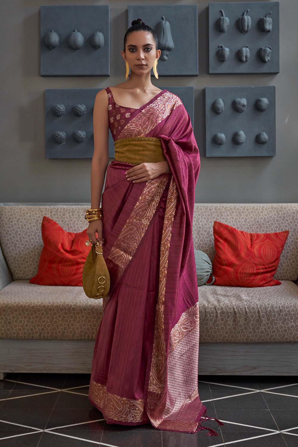 Vama Maroon Silk Zari Handloom Weaving One Minute Saree