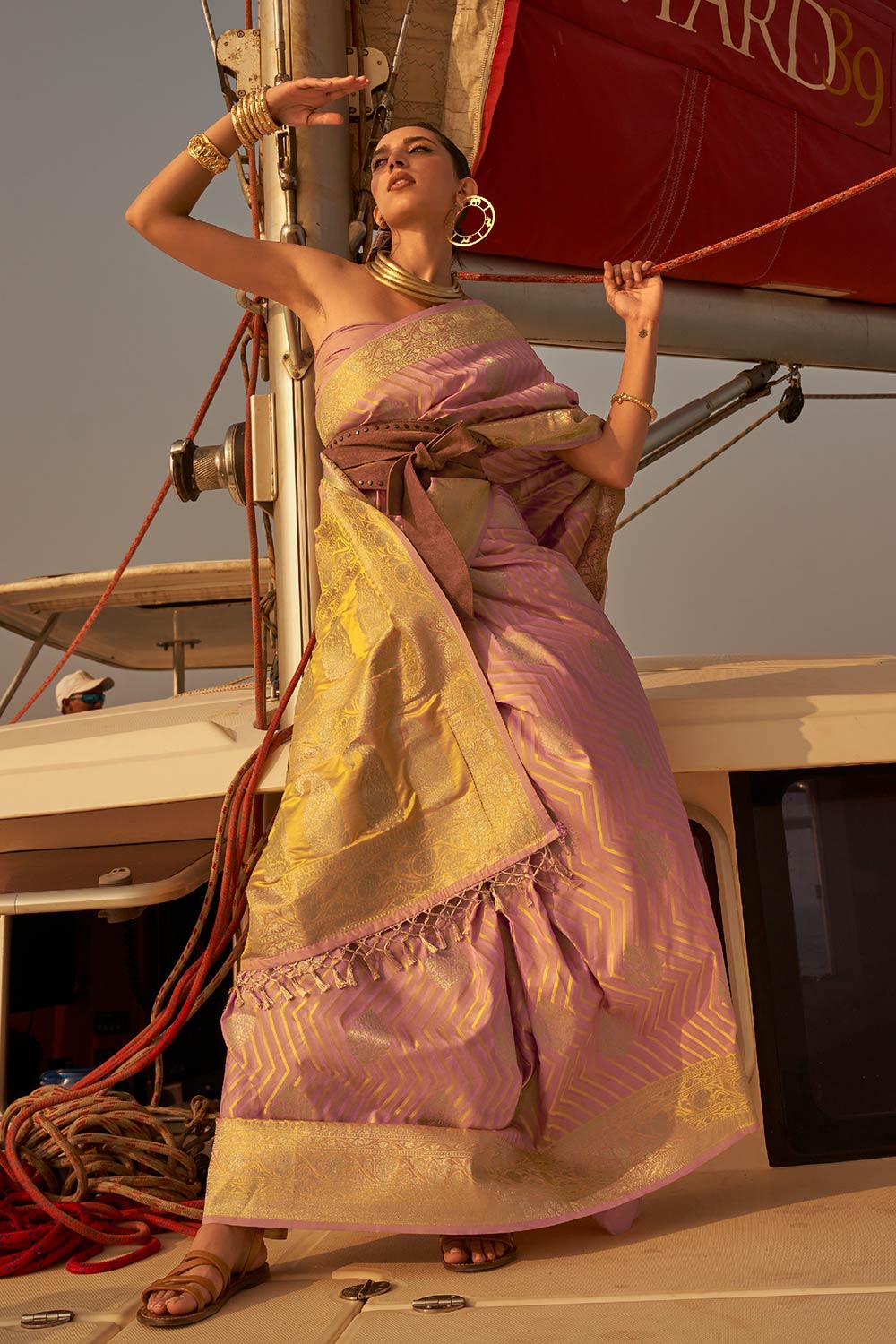 Lucy Lavender Satin Nylon Two Tone Weaving One Minute Saree