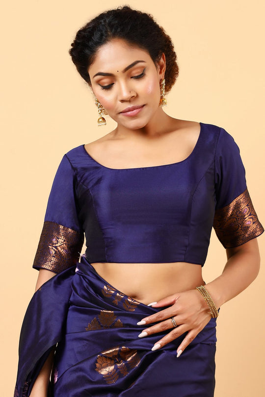 Sandhya Dark Blue Silk Blend Banarasi One Minute Saree