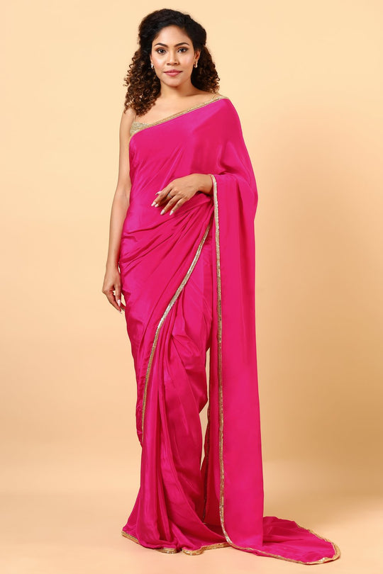 Prisha Pink Crepe Silk Saree with Embellished Border Ready to Wear One Minute Saree