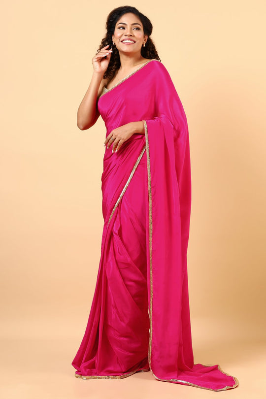 Prisha Pink Crepe Silk Saree with Embellished Border Ready to Wear One Minute Saree
