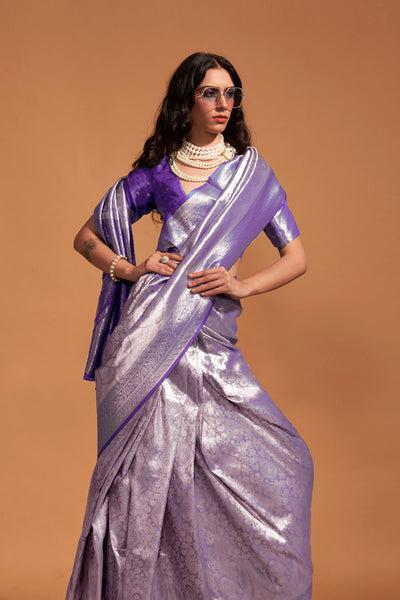 Jeana Purple Silk Handwoven Kanjivaram One Minute Saree