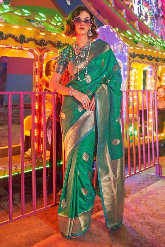 Cassie Emerald Green Handloom Weaving Silk Ready to Wear Saree