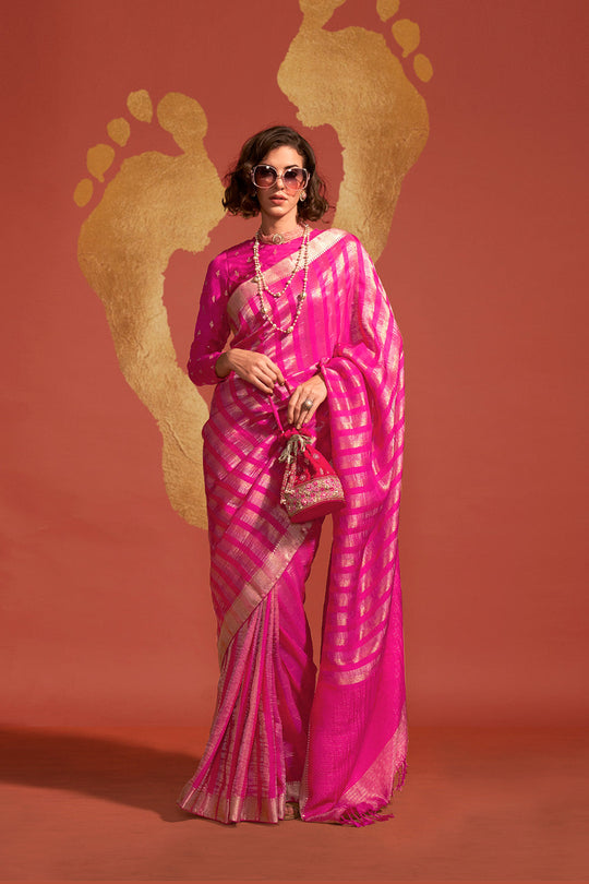 Jada Pink Viscose  Woven Ready to Wear One Minute Saree