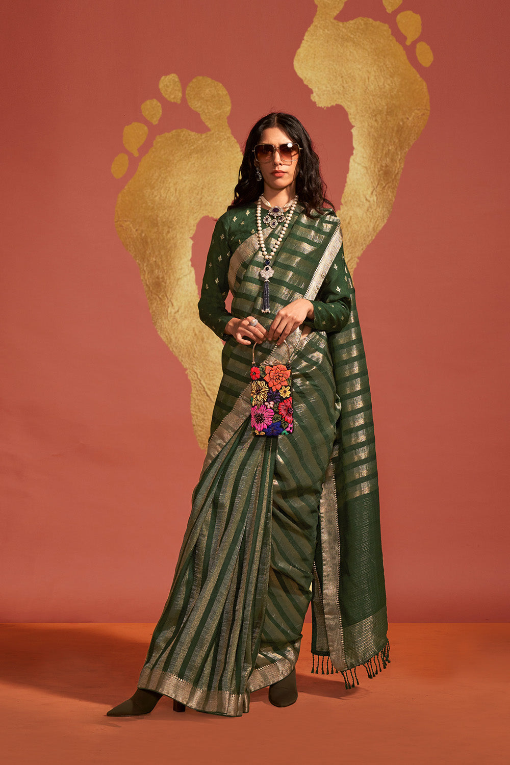 Jada Green Viscose  Woven Ready to Wear One Minute Saree