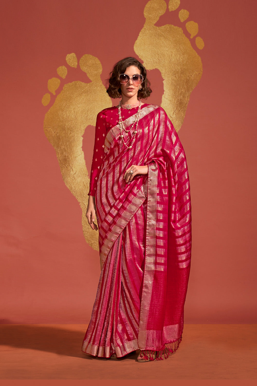 Jada Red Viscose  Woven Ready to Wear One Minute Saree
