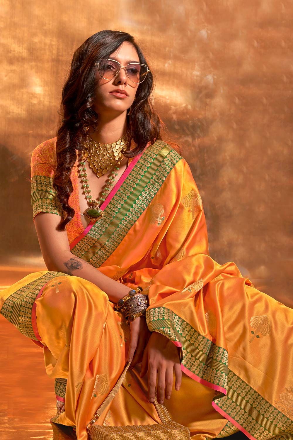 Yana Yellow Pure Satin Traditional One Minute Saree