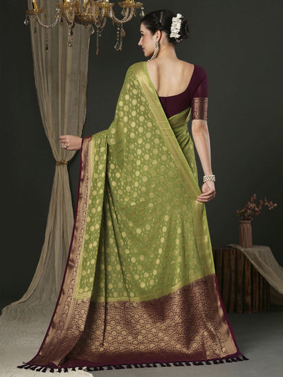 Alekha Green & Maroon Georgette Printed One Minute Saree