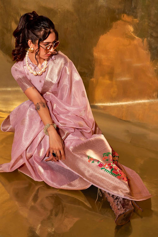 Anika Light Pink Zari Tissue One Minute Saree