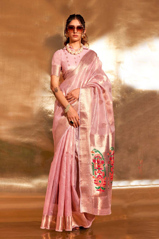 Anika Light Pink Zari Tissue One Minute Saree