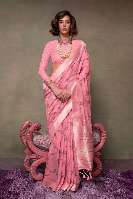 Kamiya Pink Handwoven Jamdami One Minute Saree