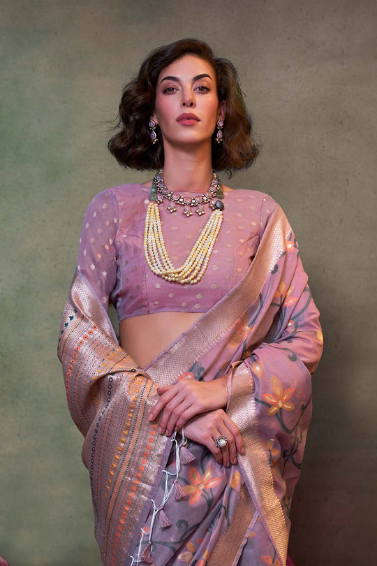 Kamiya Light Lavender Handwoven Jamdami One Minute Saree