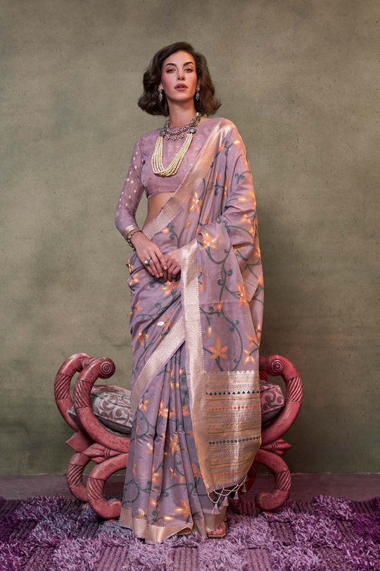 Kamiya Light Lavender Handwoven Jamdami One Minute Saree