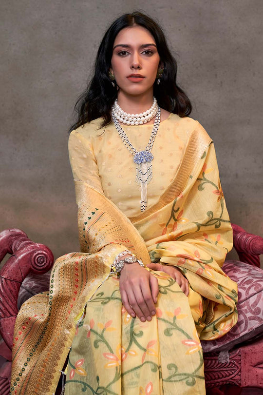 Kamiya Yellow Handwoven Jamdami One Minute Saree