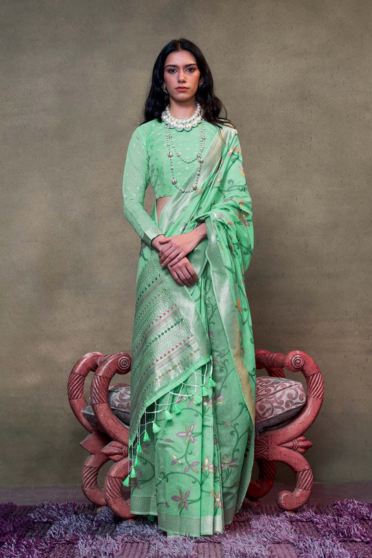 Kamiya Dark Green Handwoven Jamdami One Minute Saree
