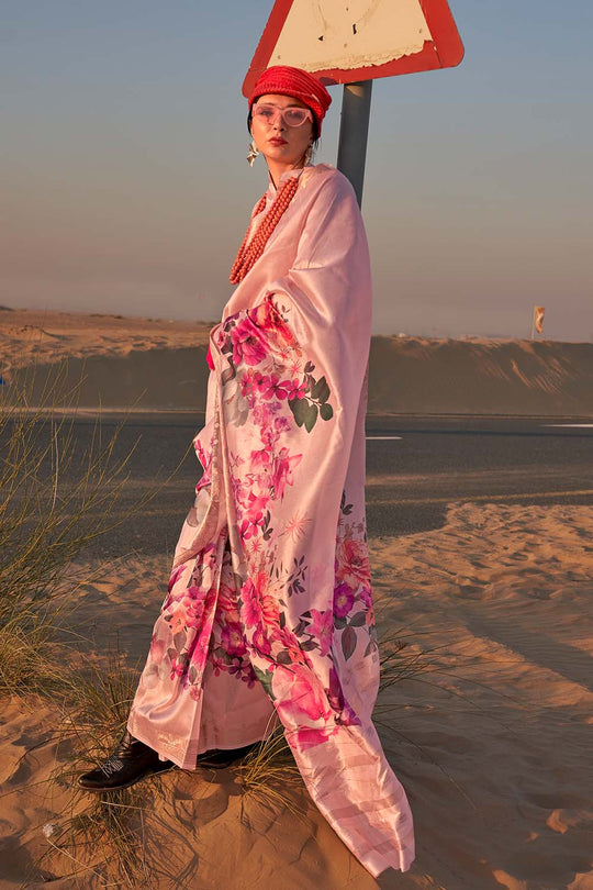 Keisha Light Pink Printed Tissue Silk One Minute Saree