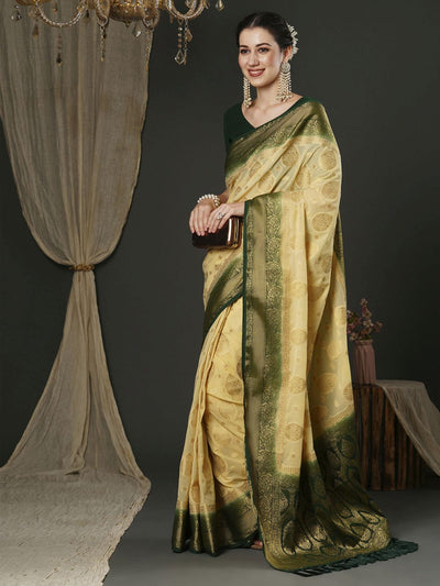 Alekha Beige & Dark Green Georgette Printed One Minute Saree