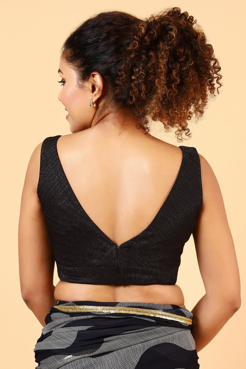 Vanya Black Sleeveless Shimmer V-Neck Readymade Blouse