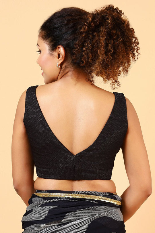 Vanya Black Sleeveless Shimmer V-Neck Readymade Blouse