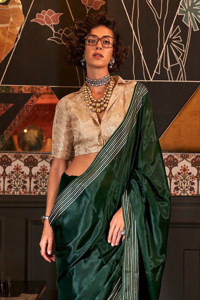 Romy Emerald Green Viscose Handloom Weaving Ready to Wear One Minute Saree