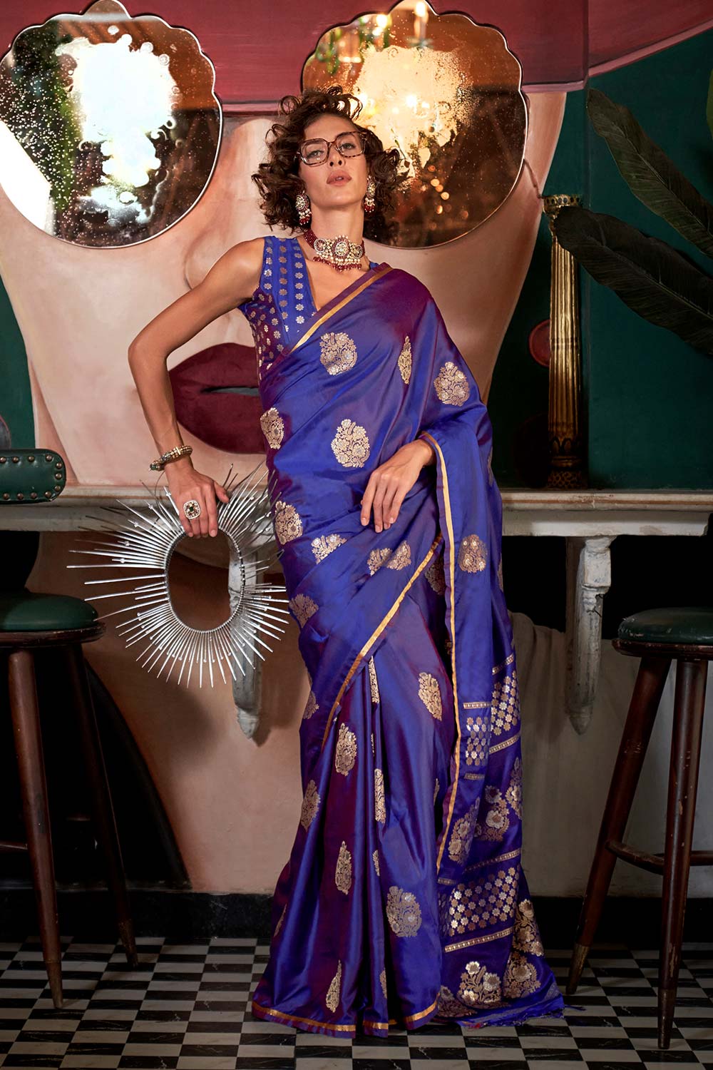 Buy Kanthkala Navy Blue Designer One Minute Saree Online