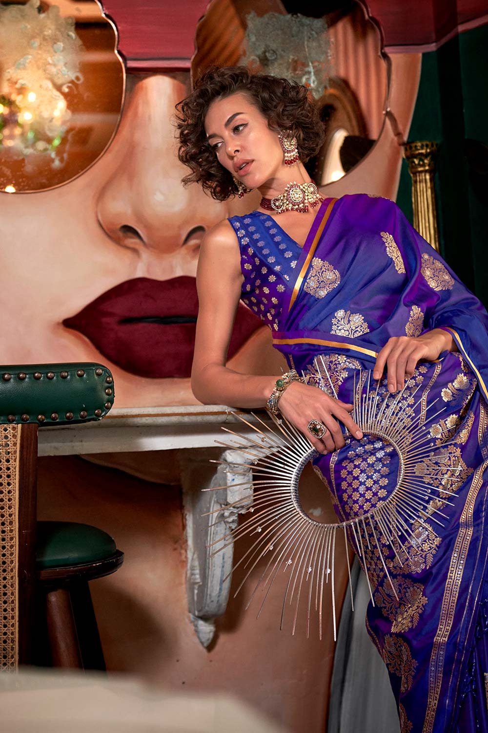 Buy Kanthkala Purple Designer One Minute Saree Online - Back