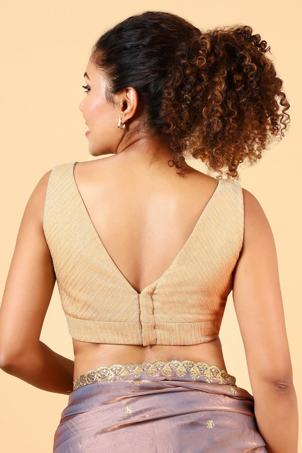 Vanya Gold Sleeveless Shimmer V-Neck Readymade Blouse