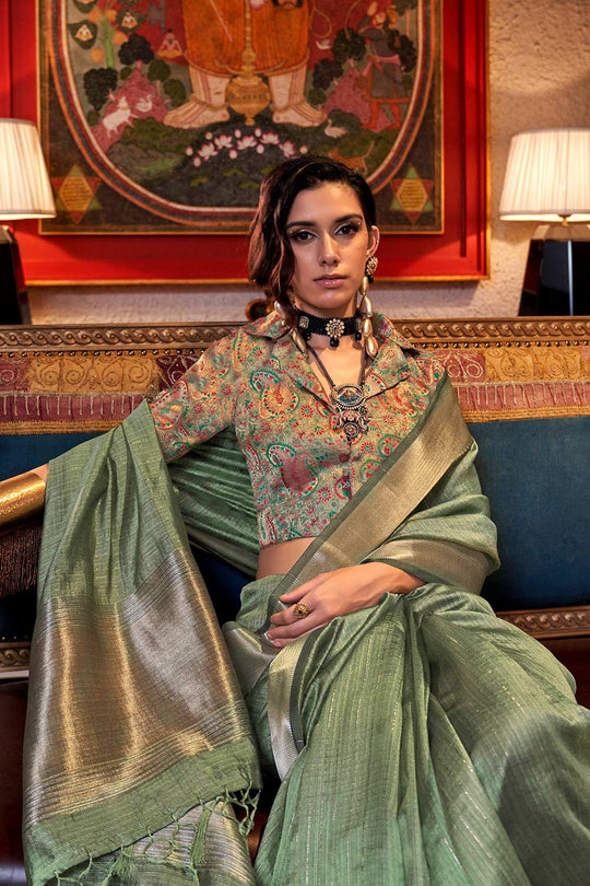 Willow Olive Chiffon Designer One Minute Saree