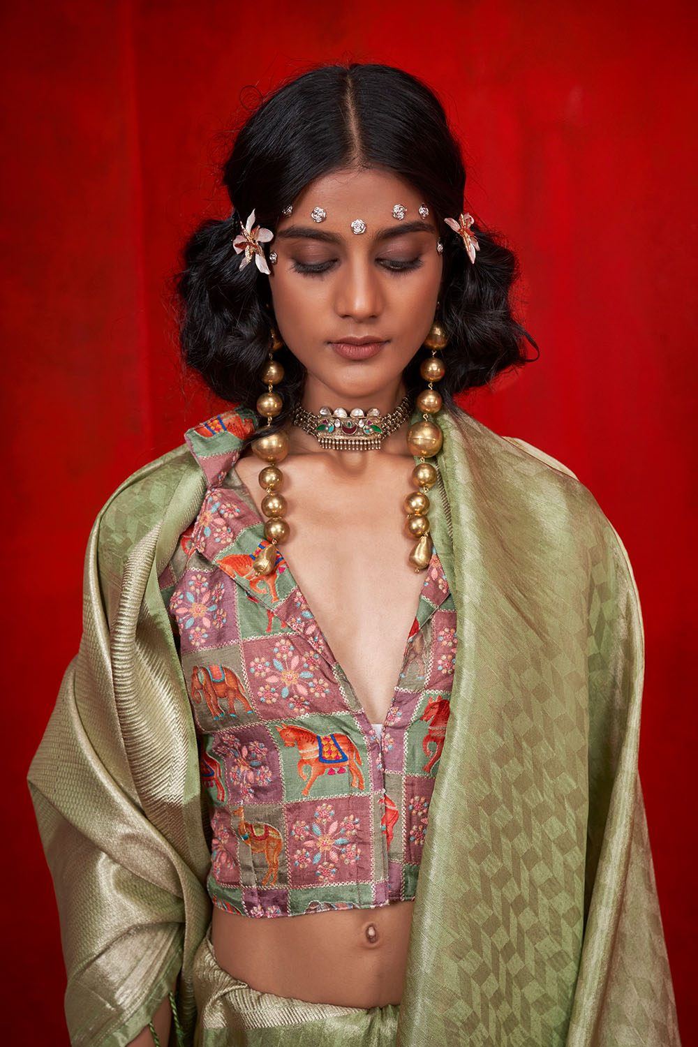 Noemie Olive Green Silk Woven Ready to Wear One Minute Saree