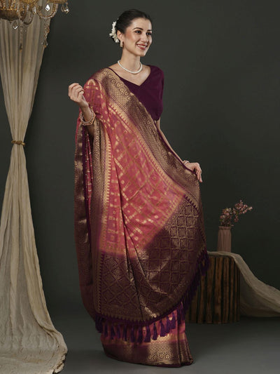 Alekha Pink & Maroon Georgette Printed One Minute Saree