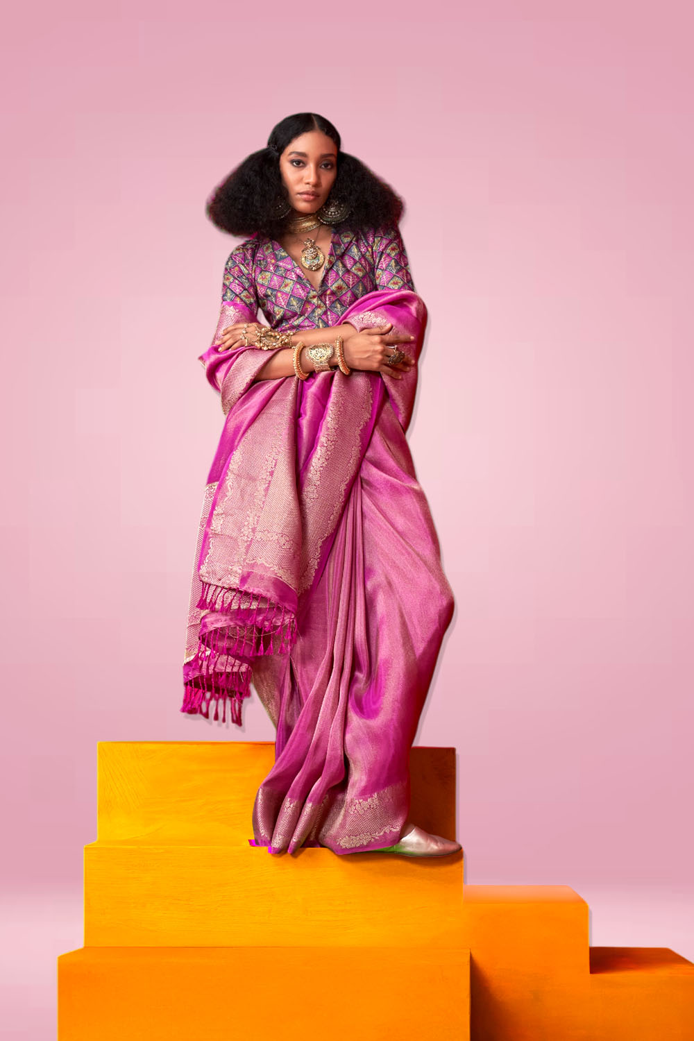Laila Purple Pure Viscose Zari Tissue One Minute Saree
