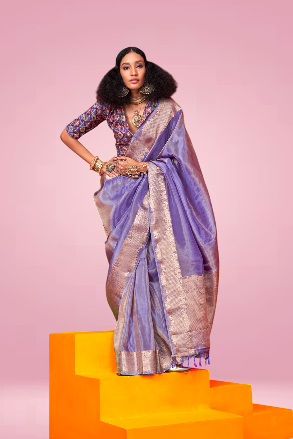 Laila Light Purple Pure Viscose Zari Tissue One Minute Saree