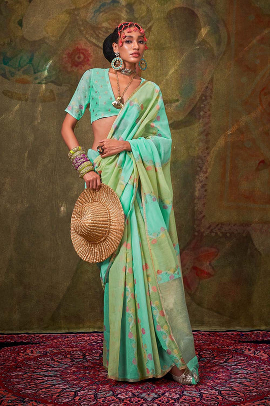 Naomi Teal Green Pure Tassels Spun Rangkaat Weaving One Minute Saree